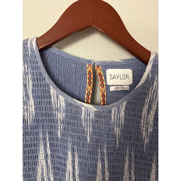 Saylor Large Zinnia Smocked Mini Dress Ikat Indigo Blue Small Flutter Sleeve - Picture 5 of 9